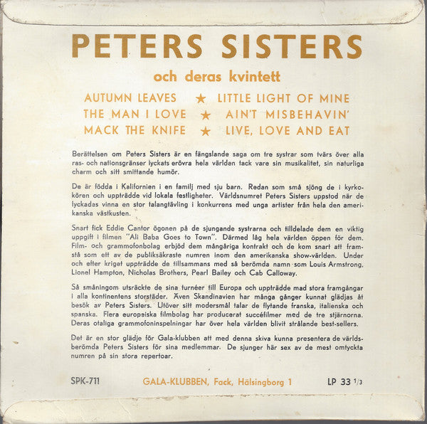 Peters Sisters : The Peters Sisters And Their Quintet (7", EP)