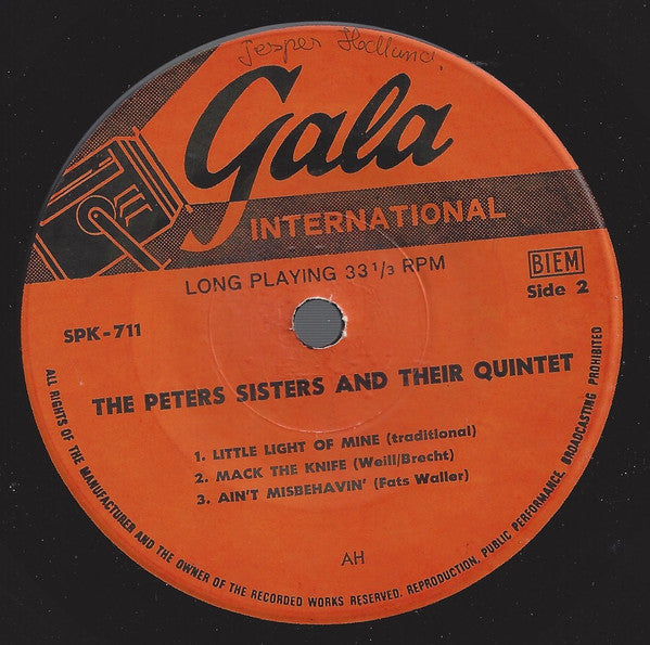 Peters Sisters : The Peters Sisters And Their Quintet (7", EP)