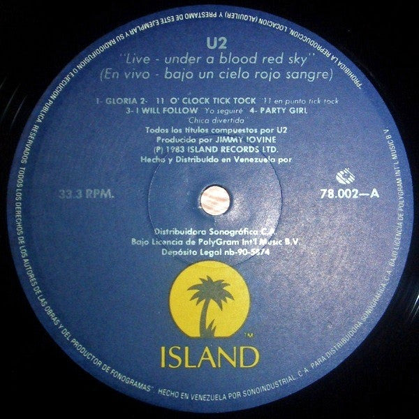 U2 : Live / Under A Blood Red Sky = En Vivo / Bajo Un Cielo Rojo Sangre (LP, Album, RE)