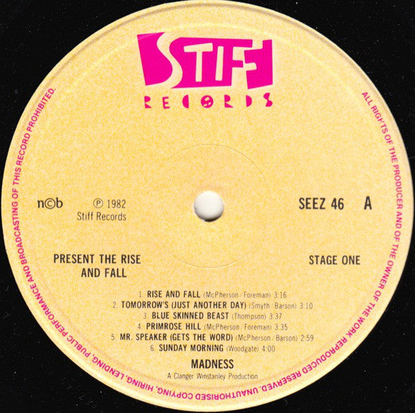 Madness : Presents The Rise & Fall (LP, Album, Yel)