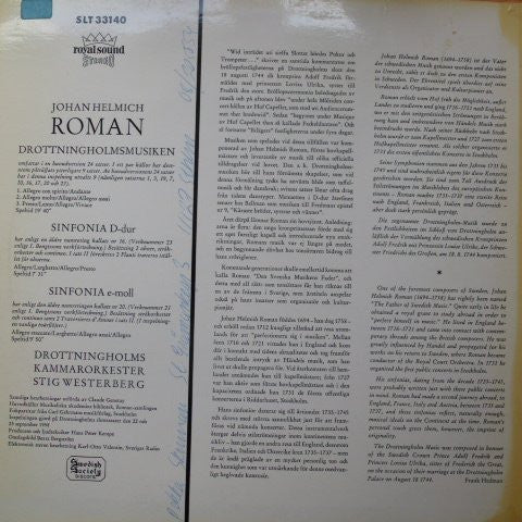 Johan Helmich Roman, Drottningholms Kammarorkester, Stig Westerberg : Ur Drottningholmsmusiken 1744; Sinfonia D-Dur, Sinfonia E-Moll (LP)