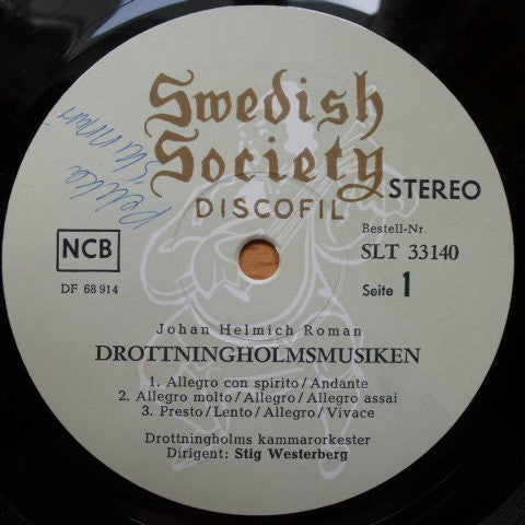 Johan Helmich Roman, Drottningholms Kammarorkester, Stig Westerberg : Ur Drottningholmsmusiken 1744; Sinfonia D-Dur, Sinfonia E-Moll (LP)