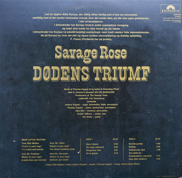 Savage Rose : Dødens Triumf (LP, Album, RE)