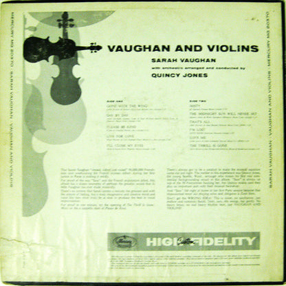 Sarah Vaughan : Vaughan And Violins (LP, Album, Mono)