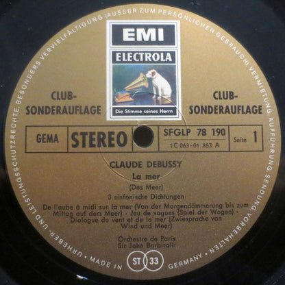 Sir John Barbirolli, Orchestre De Paris - Claude Debussy : La Mer Drei Nocturnes (LP, Album, Club)