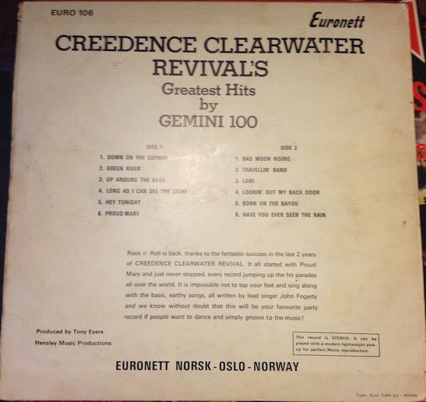 Gemini 100 : Greatest Hits Of Creedence Clearwater Revival (LP, Album)