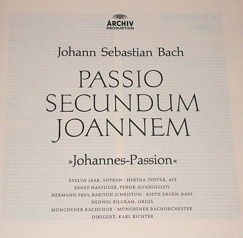 Johann Sebastian Bach, Evelyn Lear, Hertha Töpper, Ernst Haefliger, Hermann Prey, Kieth Engen, Münchener Bach-Chor, Münchener Bach-Orchester, Karl Richter : Johannes-Passion BWV 245 (3xLP + Box)