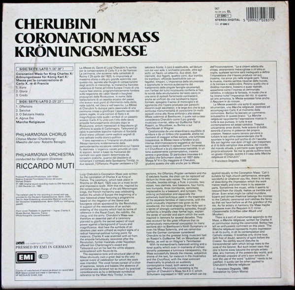 Luigi Cherubini, Riccardo Muti, Philharmonia Chorus, Philharmonia Orchestra : Coronation Mass  = Krönungsmesse (LP)