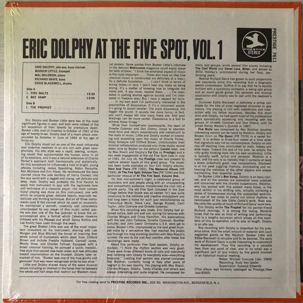 Eric Dolphy : At The Five Spot, Vol. 1 (LP, Album, RE)