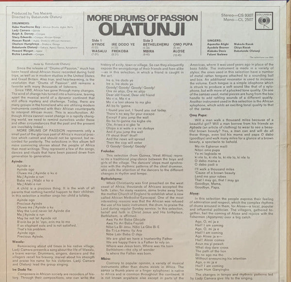 Babatunde Olatunji : More Drums Of Passion (LP, Album, RE)