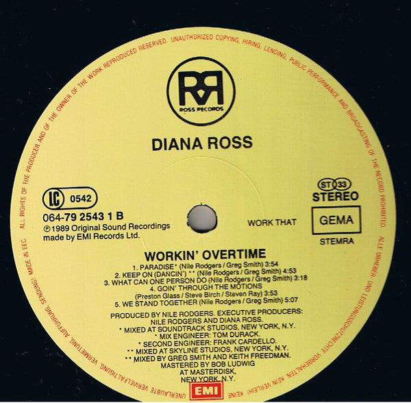 Diana Ross : Workin' Overtime (LP, Album)