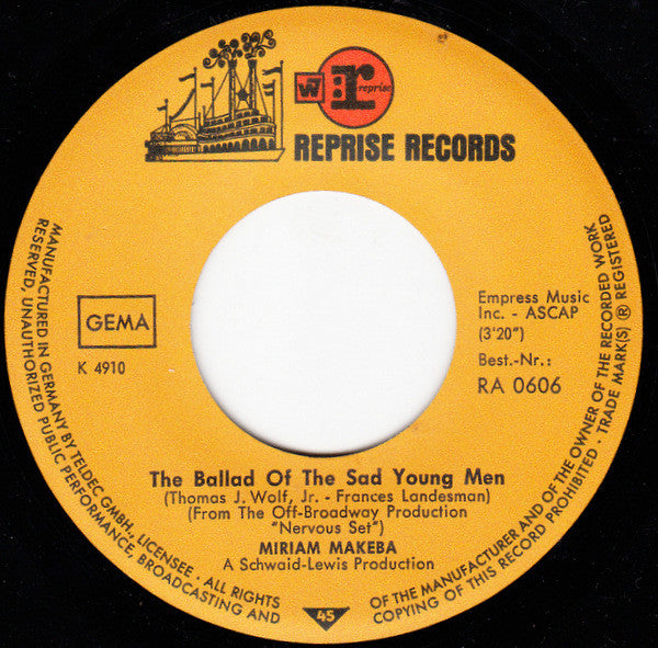 Miriam Makeba : Pata Pata / The Ballad Of The Sad Young Men (7", Single)