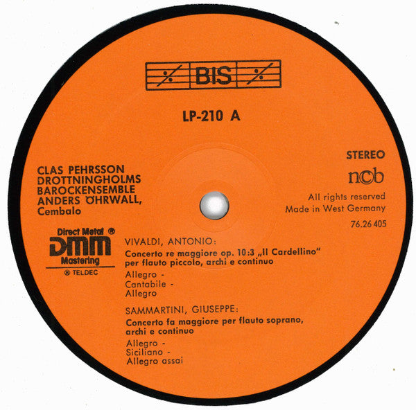 Antonio Vivaldi, Giuseppe Sammartini And Georg Philipp Telemann - Clas Pehrsson, Drottningholms Barockensemble, Anders Öhrwall : Recorder Concerti = Blockflötenkonzerte (LP, Album)