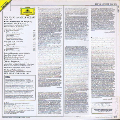 Wolfgang Amadeus Mozart - Barbara Hendricks • Janet Perry • Peter Schreier • Benjamin Luxon, Wiener Singverein • Berliner Philharmoniker, Herbert von Karajan : Grosse Messe C-moll = Great Mass In C Minor, K. 427 (LP)