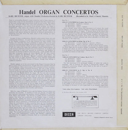 Georg Friedrich Händel, Karl Richter With Karl Richter Und Sein Kammerorchester : Organ Concertos Vol. 1 Nos. 1 2 3 4 (LP, RP)