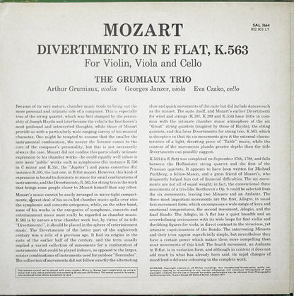 Wolfgang Amadeus Mozart, Grumiaux Trio : Divertimento In E Flat Major, K 563 For Violin, Viola And Cello (LP)