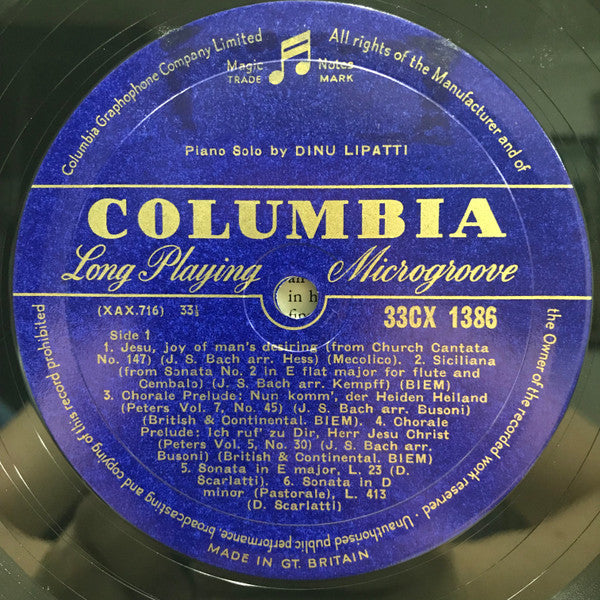 Dinu Lipatti : Piano Recital: Bach, Scarlatti, Chopin, Ravel (LP, Mono)