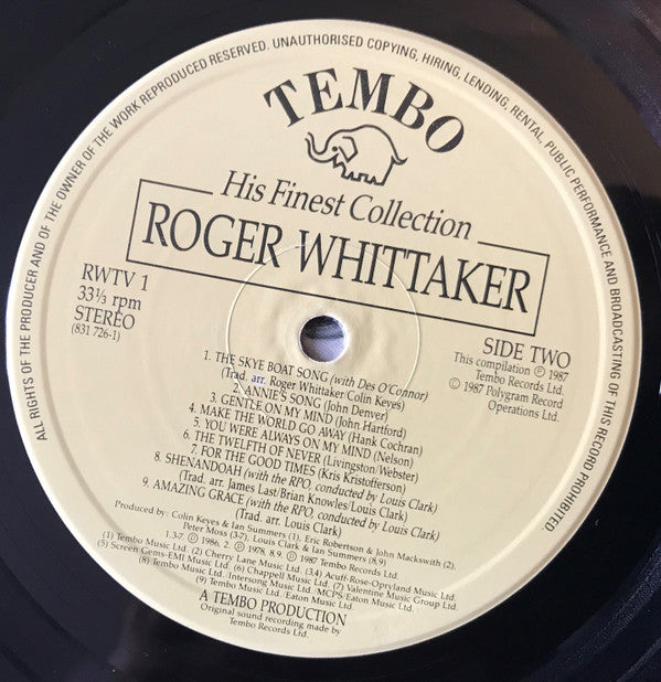 Roger Whittaker : His Finest Collection (LP, Comp)