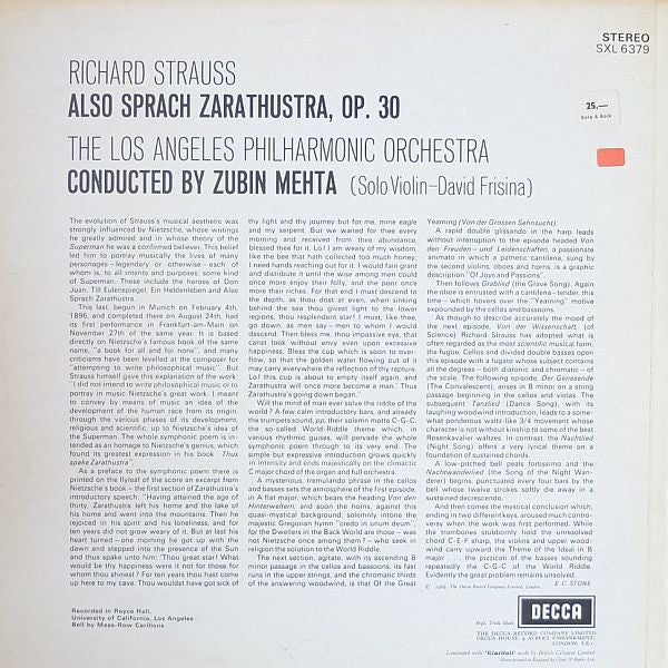 Richard Strauss, Los Angeles Philharmonic Orchestra, Zubin Mehta : Also Sprach Zarathustra (LP, RP, ED4)