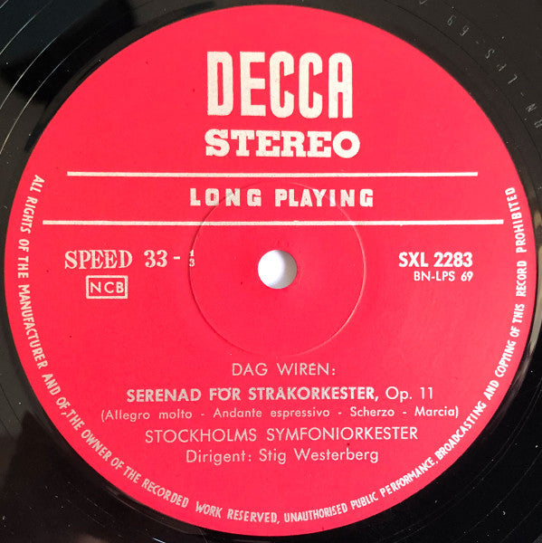 Lars-Erik Larsson, Dag Wirén - Stockholms Symfoniorkester, Stig Westerberg : Pastoralsvit Op. 19 * Liten Marsch * Serenad För Stråkorkester, Op.11 (LP)