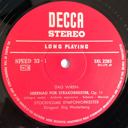 Lars-Erik Larsson, Dag Wirén - Stockholms Symfoniorkester, Stig Westerberg : Pastoralsvit Op. 19 * Liten Marsch * Serenad För Stråkorkester, Op.11 (LP)