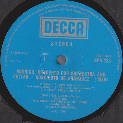 Joaquín Rodrigo ; Narciso Yepes, Orquesta Nacional de España, Ataúlfo Argenta ; Rafael Frühbeck de Burgos : Guitar Concerto / Fantasía Para Un Gentilhombre (LP, Sil)