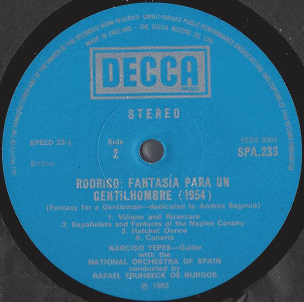 Joaquín Rodrigo ; Narciso Yepes, Orquesta Nacional de España, Ataúlfo Argenta ; Rafael Frühbeck de Burgos : Guitar Concerto / Fantasía Para Un Gentilhombre (LP, Sil)