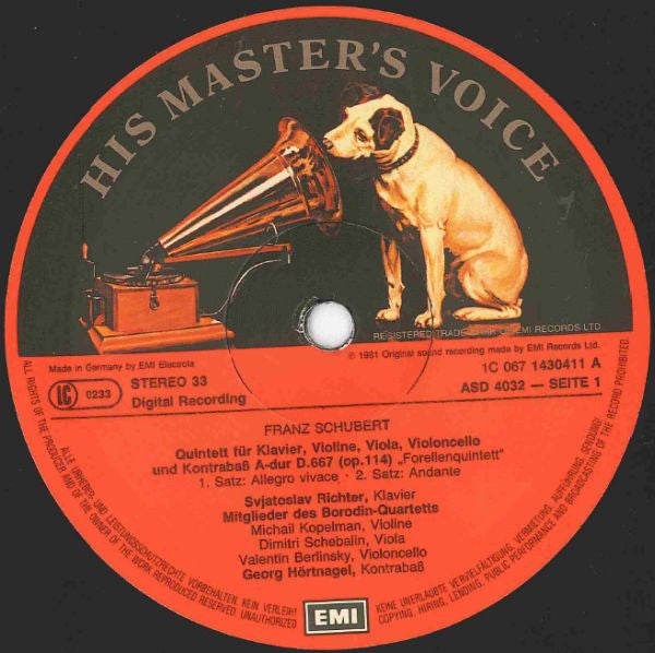 Franz Schubert - Sviatoslav Richter, Borodin String Quartet Mit Georg Hörtnagel : Quintett A-dur "Die Forelle" (LP, Album)