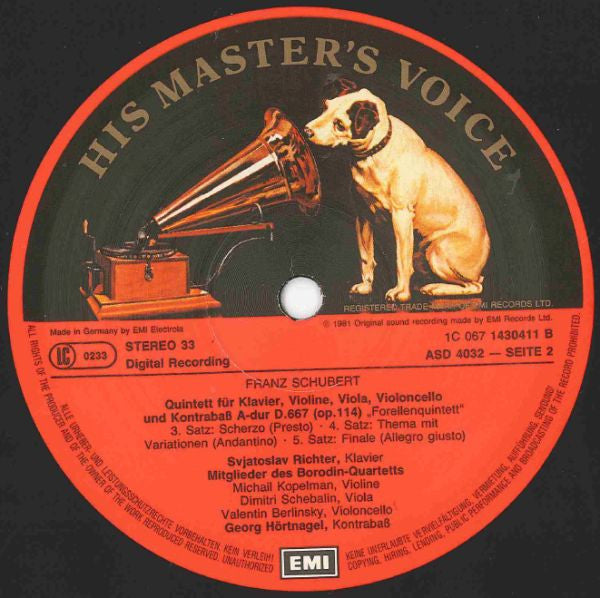 Franz Schubert - Sviatoslav Richter, Borodin String Quartet Mit Georg Hörtnagel : Quintett A-dur "Die Forelle" (LP, Album)