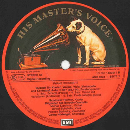 Franz Schubert - Sviatoslav Richter, Borodin String Quartet Mit Georg Hörtnagel : Quintett A-dur "Die Forelle" (LP, Album)