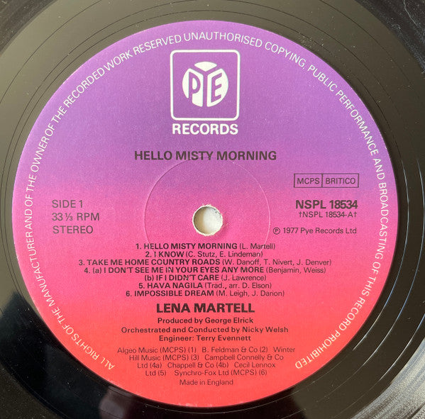 Lena Martell : Hello Misty Morning (LP, Album)