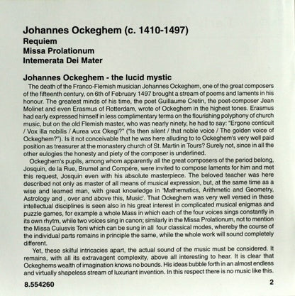 Johannes Ockeghem - Musica Ficta, Bo Holten : Requiem / Missa Prolationum / Intemerata Dei Mater (CD)