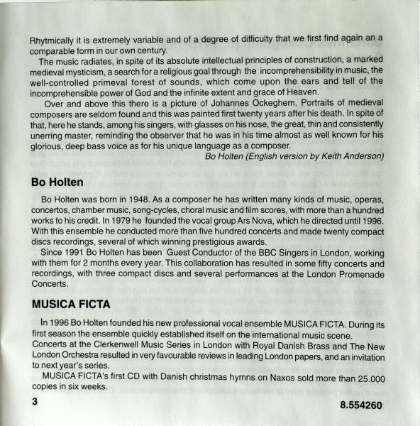Johannes Ockeghem - Musica Ficta, Bo Holten : Requiem / Missa Prolationum / Intemerata Dei Mater (CD)