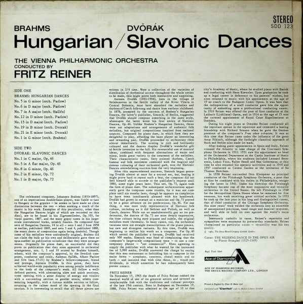 Johannes Brahms, Antonín Dvořák — Wiener Philharmoniker / Fritz Reiner : Hungarian / Slavonic Dances (LP)