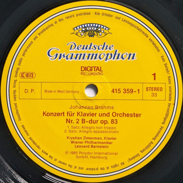 Johannes Brahms • Krystian Zimerman • Wiener Philharmoniker • Leonard Bernstein : Klavierkonzert No. 2 (LP)