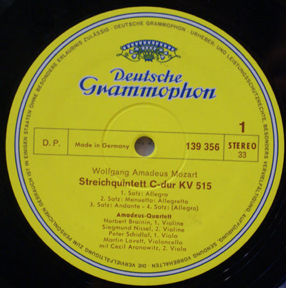 Wolfgang Amadeus Mozart, Amadeus-Quartett, Cecil Aronowitz : Streichquintette C-Dur KV 515 & C-Moll KV 406 (516b) (LP)