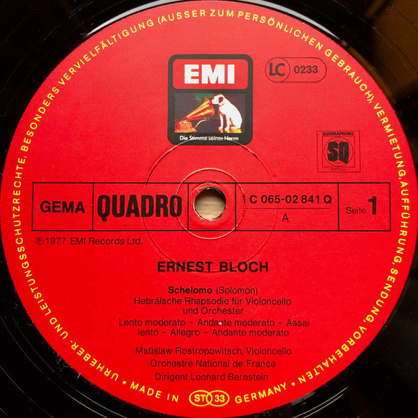 Robert Schumann, Ernest Bloch, Mstislav Rostropovich, Leonard Bernstein, Orchestre National De France : Cellokonzert - Schelomo (LP, Quad)