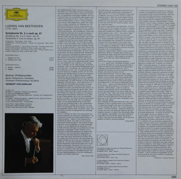 Ludwig van Beethoven - Berliner Philharmoniker, Herbert von Karajan : Symphonie Nr. 5 C-Moll Op. 67 (LP, Album)