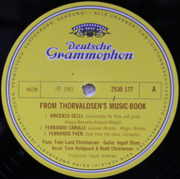 Toke Lund Christiansen, Ingolf Olsen, Tove Hyldgaard, Bodil Christensen : From Thorvaldsen's Music-Book (Fra Thorvaldsens Nodebog) (LP, Album, RE)