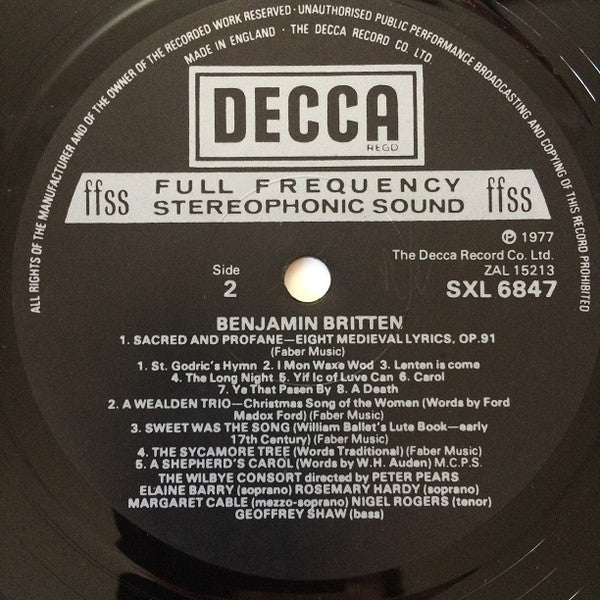 Benjamin Britten, Janet Baker, Steuart Bedford • Benjamin Britten, Peter Pears, English Chamber Orchestra, The Wilbye Consort : Phaedra / Sacred And Profane / Prelude And Fugue For Strings (LP)