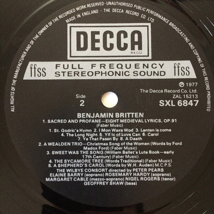Benjamin Britten, Janet Baker, Steuart Bedford • Benjamin Britten, Peter Pears, English Chamber Orchestra, The Wilbye Consort : Phaedra / Sacred And Profane / Prelude And Fugue For Strings (LP)