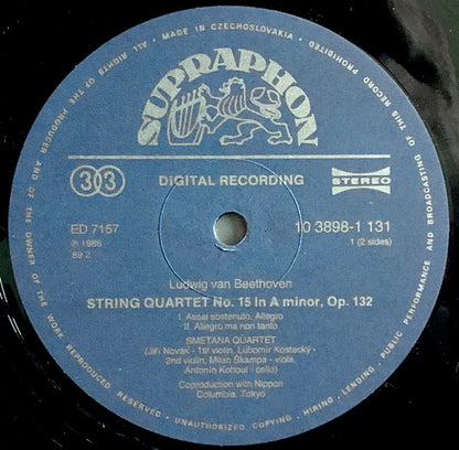 Ludwig van Beethoven — Smetana Quartet : String Quartet No. 15 In A Minor, Op. 132 (LP)