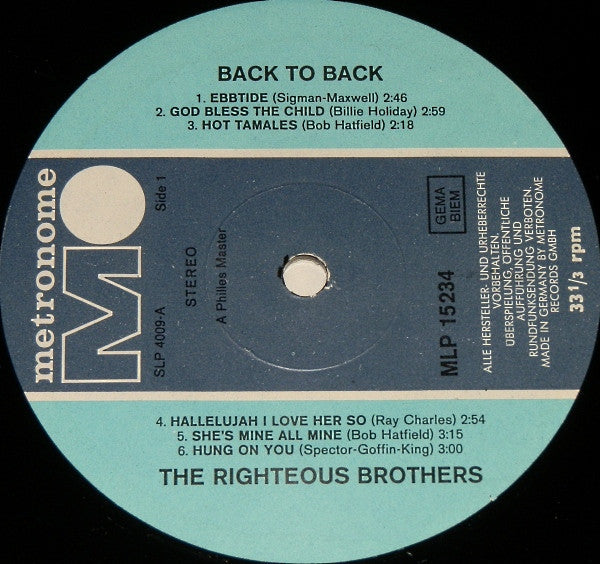 The Righteous Brothers : Back To Back (LP, Album)