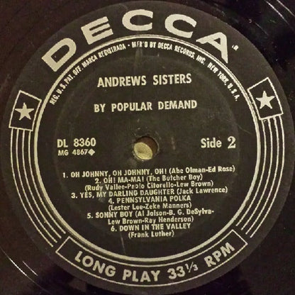 The Andrews Sisters : By Popular Demand (LP, Comp, Mono)