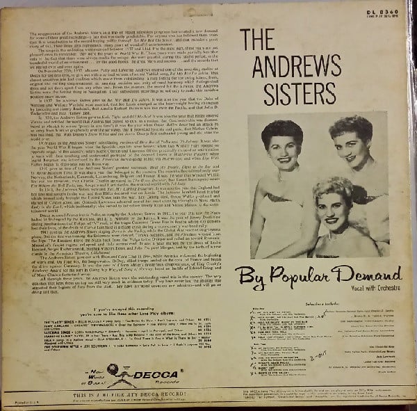 The Andrews Sisters : By Popular Demand (LP, Comp, Mono)