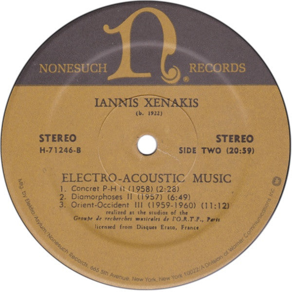 Iannis Xenakis : Electro-Acoustic Music (LP, RM, RP)