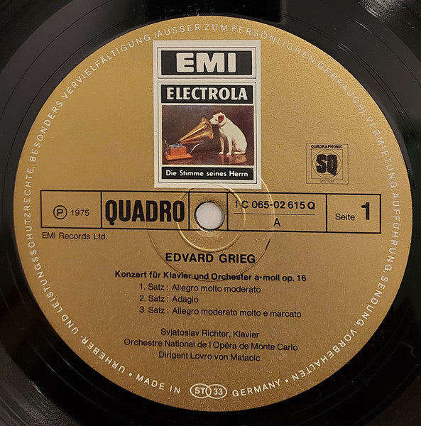 Sviatoslav Richter - Edvard Grieg / Robert Schumann . Orchestre National De L'Opéra De Monte-Carlo . Lovro Von Matacic : Klavierkonzerte (LP, Quad, Gol)
