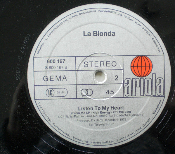 La Bionda : I Got Your Number / Listen To My Heart (12", Single)