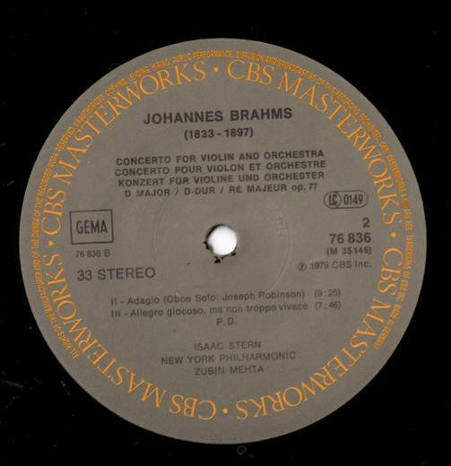 Johannes Brahms / Isaac Stern, Zubin Mehta, New York Philharmonic : Violin Concerto / Concerto Pour Violon / Violinkonzert (LP, Album, RE, Gat)