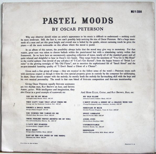 Oscar Peterson : Pastel Moods (LP, Album, Mono)